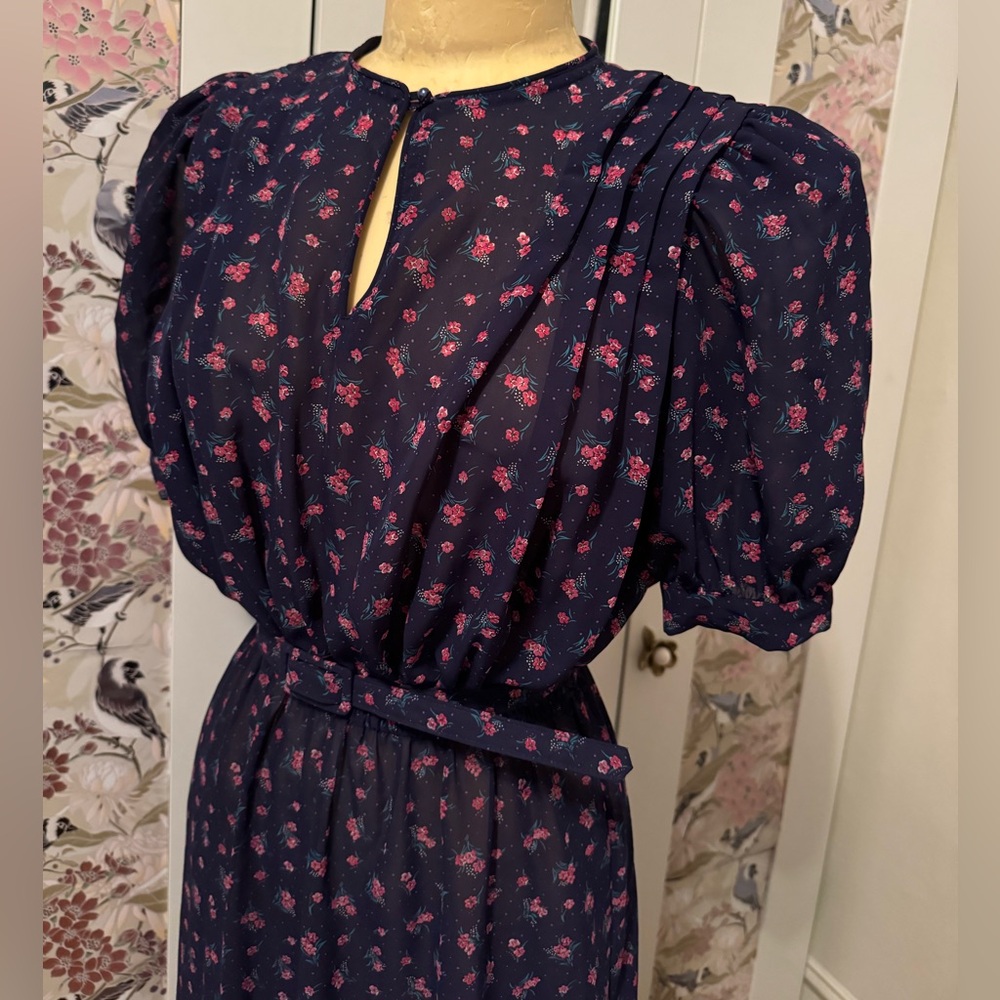 Vintage Floral Purple Puff Sleeve Dress by Charlee Ellison